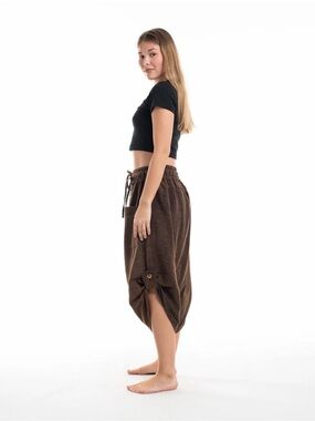 Stone-Washed Large Pockets Harem Pants Brown